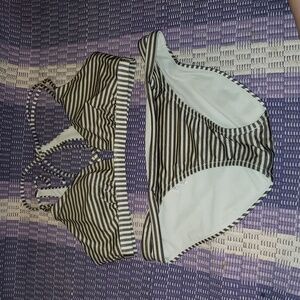 Athleta Gray Striped Bikini and Bottoms